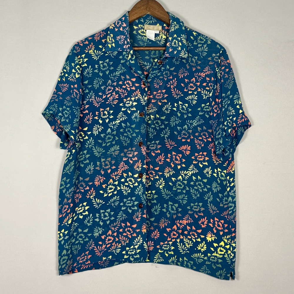 The Territory Ahead Button Down Women M Teal Floral Vintage Excellent 90s Rayon